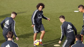 Marcelo se entren&oacute; con el grupo en la previa del Huesca, pero no viajar&aacute; a El Alcoraz.