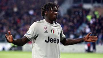 Moise Kean of Juventus celebrates his goal 0-2 during the Serie A match between Cagliari and Juventus at Sardegna Arena