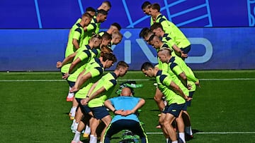 La selecci¨®n de Ucrania, ayer en el Allianz Arena.