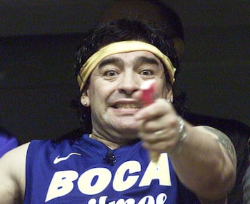 Diego Armando Maradona supporting Boca Juniors at La Bombonera.