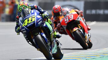 Valentino Rossi y Marc Márquez durante el Gran Premio de Francia 2017.