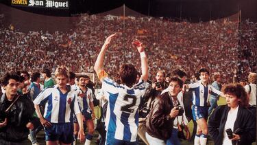 El Espanyol celebra su victoria ante el Leverkusen.