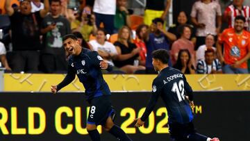Soccer Football - FIFA Club World Cup - Group H - Pachuca v RB Salzburg - TQL Stadium, Cincinnati, Ohio, U.S. - June 18, 2025 Pachuca's Bryan Gonzalez celebrates scoring their first goal REUTERS/Kai Pfaffenbach