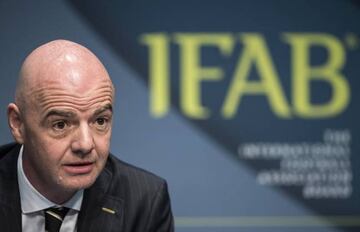 FIFA president, Gianni Infantino, speaks during a press conference at the 132nd International Football Association Board (IFAB) Annual General Meeting at the Home of FIFA in Zurich, Switzerland, 03 March 2018
