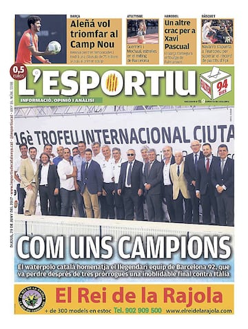 Portada de 'L'Esportiu' del jueves 29 de junio de 2017.