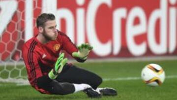 De Gea, en el calentamiento del partido de ida ante el Midtjylland.