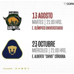Pumas y Potros intercambian fecha de sus partidos de Copa
