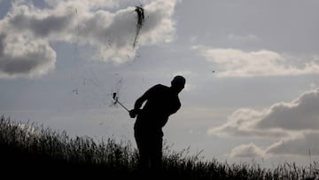 ST ALBANS, ENGLAND - JUNE 11: Dustin Johnson of 4 Aces GC plays a shot on the 18th hole during day three of LIV Golf Invitational - London at The Centurion Club on June 11, 2022 in St Albans, England. (Photo by John Phillips/LIV Golf/Getty Images)