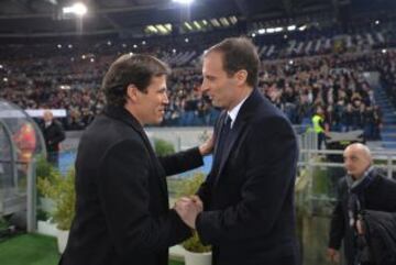 El saludo de Rudi García y el técnico de la Juventus Massimiliano Allegri.