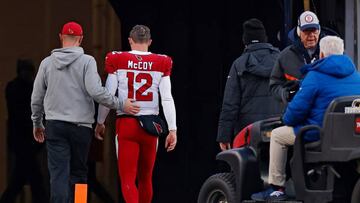 DENVER, COLORADO - DECEMBER 18: Colt McCoy #12 of the Arizona Cardinals leaves the field during the third quarter in the game against the Denver Broncos at Empower Field At Mile High on December 18, 2022 in Denver, Colorado. (Photo by Justin Edmonds/Getty Images)