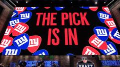 NASHVILLE, TENNESSEE - APRIL 25: A general view of a video board as the New York Giants pick is announced during the first round of the 2019 NFL Draft on April 25, 2019 in Nashville, Tennessee.   Andy Lyons/Getty Images/AFP
 == FOR NEWSPAPERS, INTERNET, TELCOS &amp; TELEVISION USE ONLY ==