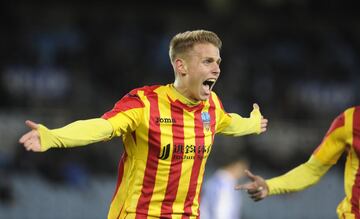 The Segunda B side celebrate after beating Real Sociedad 3-2 in the Copa del Rey.