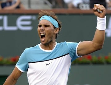 Rafael Nadal celebrates victory over Alexander Zverev.