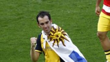 El internacional uruguayo Diego Godin, central del Atlético de Madrid y autor del gol que dio la décima Liga ao club rojiblanco en el Camp Nou.