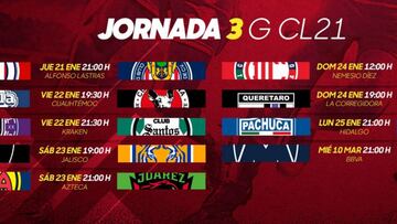 Liga MX: Fechas y horarios del Guardianes 2021, Jornada 3