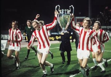 El 17 de mayo de 1974 se disputó en Heysel el segundo partido de la final de la Copa de Europa entre el Bayern Múnich y el Atlético de Madrid. Celebración de los alemanes.