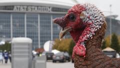 Nov 26, 2015; Arlington, TX, USA; Tailgate Tom the turkey sits outside the stadium before the game between the Dallas Cowboys and the Carolina Panthers on Thanksgiving at AT&amp;T Stadium. Mandatory Credit: Tim Heitman-USA TODAY Sports