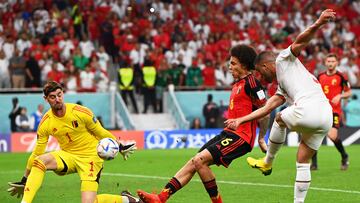 Thibaut Courtois, en una jugada del Bélgica-Marruecos.