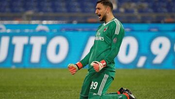 Gianluigi Donnarumma celebra el final del partido ante el Roma.