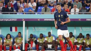 DOHA, QATAR - NOVEMBER 26: Raphael Varane of France  during the FIFA World Cup Qatar 2022 Group D match between France and Denmark at Stadium 974 on November 26, 2022 in Doha, Qatar. (Photo by Jean Catuffe/Getty Images)