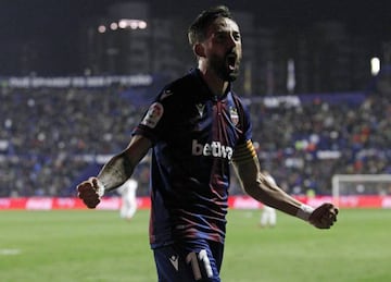 Levante's José Luis Morales celebrates his stunning winner against Real Madrid.