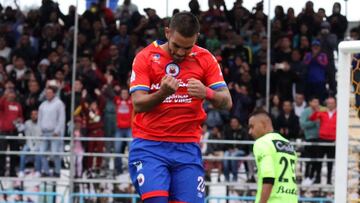 Jugador del Deportivo Pasto celebrando un gol ante Once Caldas por la Liga Águila I-2019.