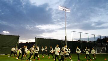 El Liverpool, durante el entrenamiento previo al partido.