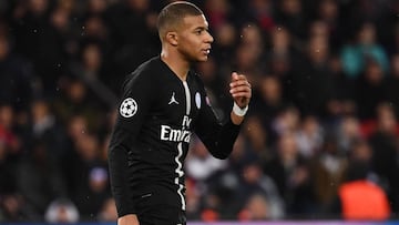 Paris Saint-Germain&#039;s French forward Kylian Mbappe reacts at the end of during the UEFA Champions League round of 16 second-leg football match between Paris Saint-Germain (PSG) and Manchester United at the Parc des Princes stadium in Paris on March 6