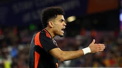 Soccer Football - International Friendly - Spain v Colombia - London Stadium, London, Britain - March 22, 2024  Colombia's Luis Diaz celebrates their first goal scored by Daniel Munoz REUTERS/Hannah Mckay