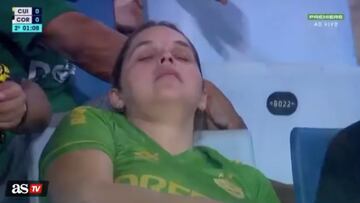 A woman is going viral in this hilarious video of her falling asleep during the Cuiabá vs Corinthians match on Thursdsay, even after being woken up.