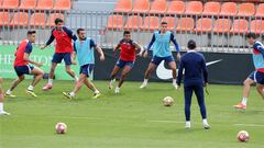 Los jugadores del Atlético, en un entrenamiento del equipo madrileño.