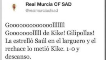 Lapsus del Murcia en Twitter: llamó "gilipollas" a su jugador