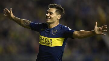 Argentina&#039;s Boca Juniors forward Mauro Zarate celebrates after scoring the team&#039;s third goal against Colombia&#039;s Deportes Tolima during the Copa Libertadores 2019 group G football match at the &quot;Bombonera&quot; stadium in Buenos Aires, Argentina, on March 12, 2019. (Photo by JUAN MABROMATA / AFP)