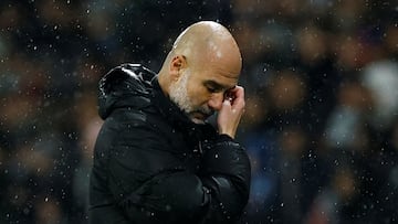 Soccer Football - Champions League - Paris St Germain v Manchester City - Parc des Princes, Paris, France - January 22, 2025 Manchester City manager Pep Guardiola reacts REUTERS/Stephanie Lecocq TPX IMAGES OF THE DAY