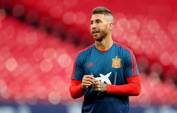 Sergio Ramos during Spain's training session at Wembley today