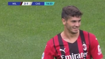 La cara de Brahim Díaz con su inesperado gol ante Cagliari