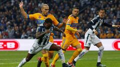 Football Soccer - Mexican First Division Final Second Leg -Monterrey v Tigres UANL  - BBVA stadium, Monterrey, Mexico December 10, 2017. Dorlan Pabon of Monterrey and Jorge Torres Nilo of Tigres UANL in action. REUTERS/Henry Romero