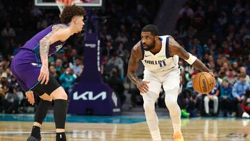 Kyrie Irving #11 of the Dallas Mavericks controls the ball during the first half of a basketball game against the Charlotte Hornets at Spectrum Center on January 20, 2025 in Charlotte, North Carolina.
