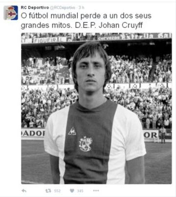 El mundo del deporte despide a Johan Cruyff en las redes sociales