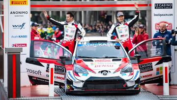 Sebastien Ogier y Julien Ingrassia en el podio del Rally de Montecarlo 2020.