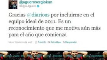 Agüero: "Gracias por incluirme en el once ideal"