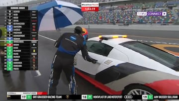 El momento viral de Daytona: Alonso cogi車 un paraguas y se fue directo al Safety Car