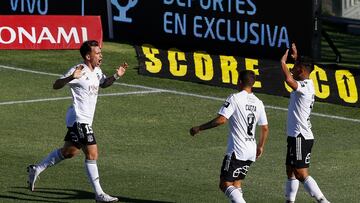 Futbol, Colo Colo vs Everton.
Vigesimo Novena fecha, campeonato nacional 2020.
El  jugador de Colo Colo Pablo Mouche celebra su gol contra Everton durante el partido de primera division realizado en el estadio Monumental.
Santiago, Chile.
10/01/2021
Felipe Zanca/Photosport

Football, Colo Colo vs Everton.
29th date, 2020 National Championship.
Colo Colo's player Pablo Mouche celebrates his gol against Everton during the first division football match held at  the Monumental stadium.
Santiago, Chile.
10/01/2021
Felipe Zanca/Photosport