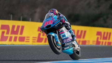 GRAFAND8163. JEREZ DE LA FRONTERA (CÁDIZ), 25/04/2025.- El piloto colombiano de Moto2 David Alonso (CFMOTO Inde Aspar Team, durante el primer día de entrenamientos del Gran Premio de España de Motociclismo que se celebra este fin de semana en el Circuito de Jerez-Ángel Nieto, puntuable para el Mundial de la especialidad, desde este viernes al domingo. EFE/Román Ríos