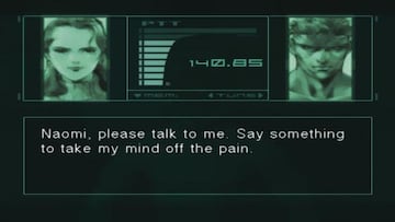 Conversación vía Códec entre Naomi Hunter y Solid Snake. Pese a su estatus de soldado legendario, Snake es un hombre roto y atormentado por su pasado