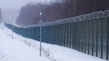 FILE PHOTO: A general view of Belarus-Lithuania border in Kurmelionys, Lithuania January 21, 2022. REUTERS/Janis Laizans/File Photo