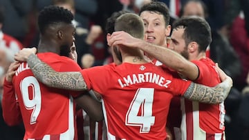 Celebración del Athletic tras el 1-0 al Valencia