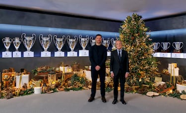Florentino Pérez, presidente del Real Madrid junto a Xabi Alonso, entrenador del primer equipo masculino.