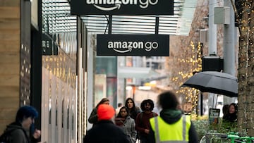 Signage for Amazon Go, outside of a retail location set to close, at a building on Amazon’s headquarters campus in Seattle, Washington, U.S., January 28, 2026. REUTERS/David Ryder
