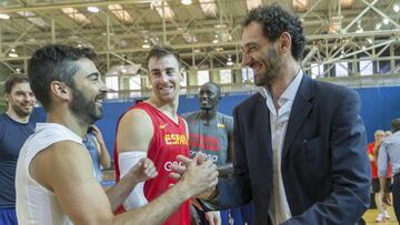 09/07/16 BALONCESTO SELECCION ESPAÑOLA ESPAÑA ENTRENAMIENTO VISITA JORGE GARBAJOSA NUEVO PRESIDENTE DE LA FEB FEDERACION ESPAÑOLA DE BALONCESTO JUAN CARLOS NAVARRO